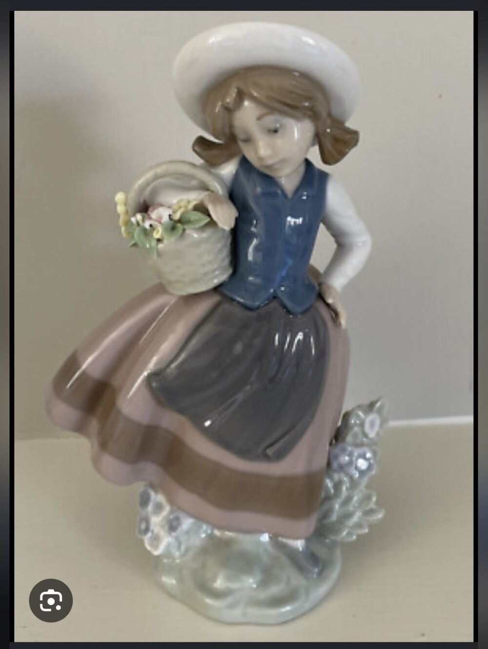 Lladro Porcelain Girl Figurine in Pink, Blue & Gray